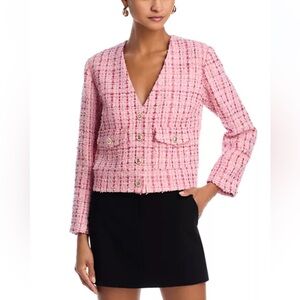 Aqua - Pink Tweed Button Front Jacket